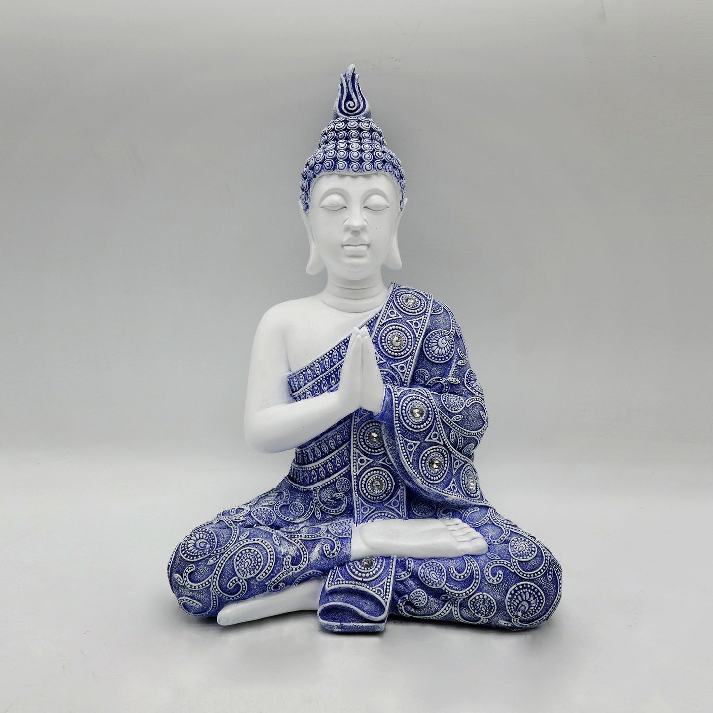 POLYRE BUDDHA blue/white 16''H Mx3
