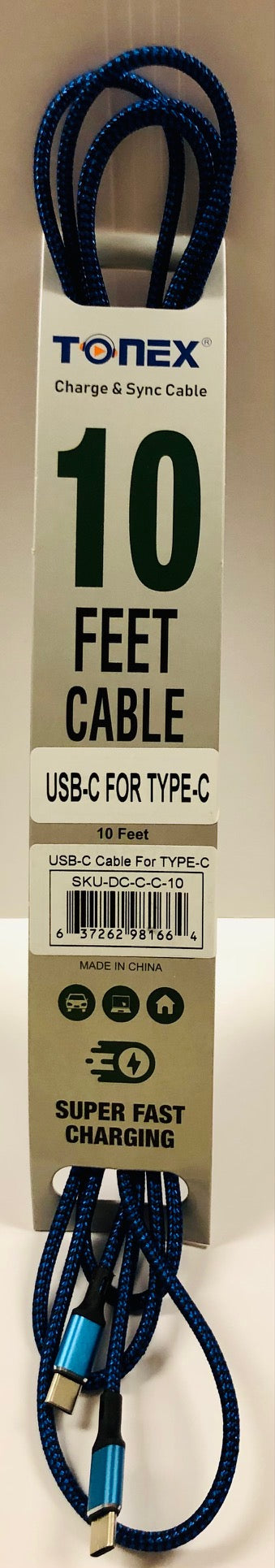 Tonex" 10FT Type C to Type C Braided Cable