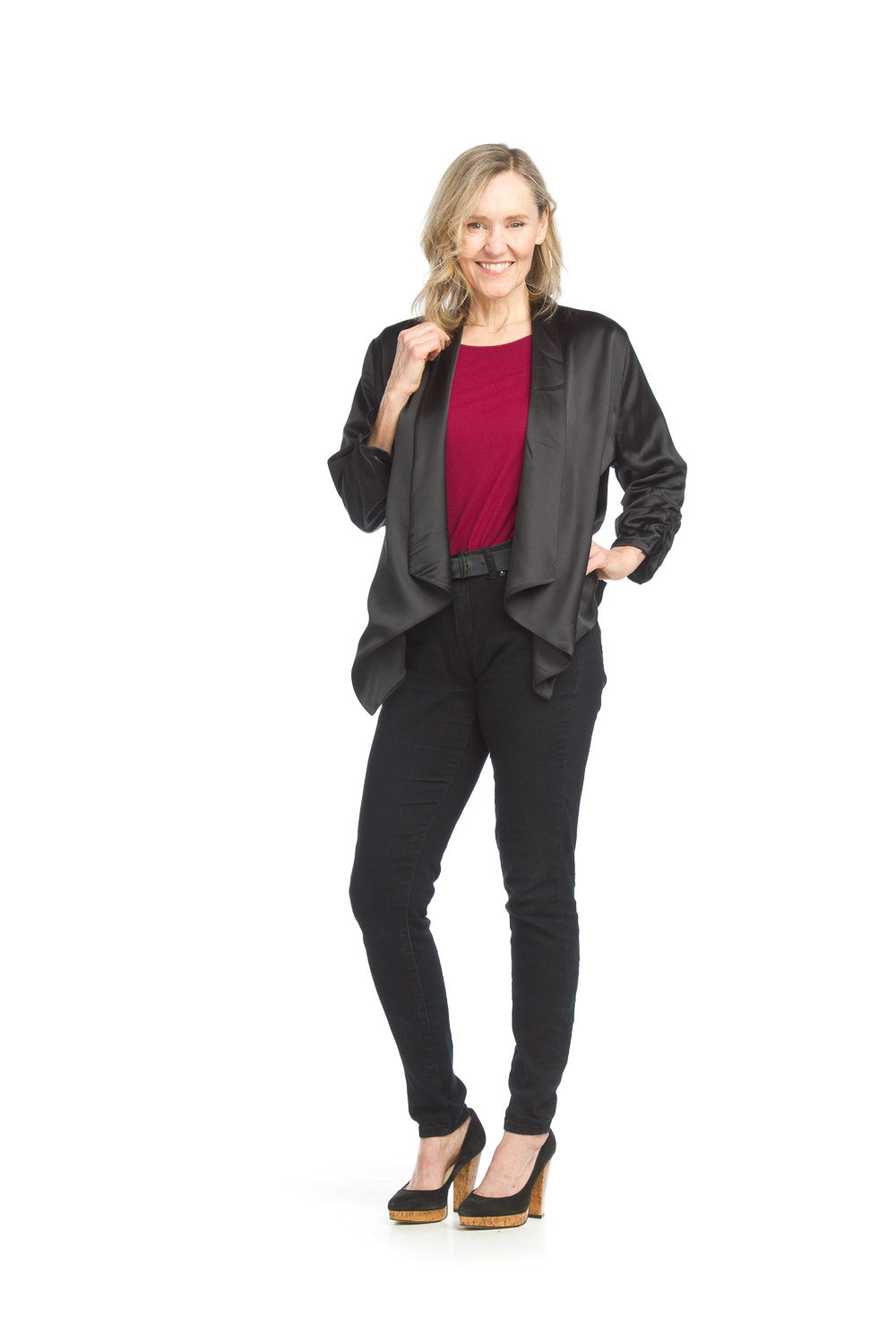 Papi Satin Blazer with Ruched Sleeves