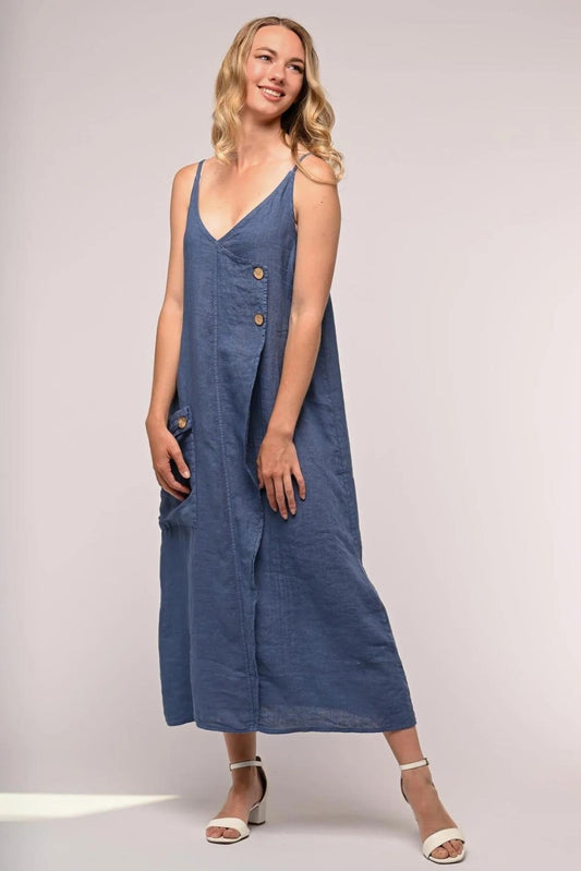 Linen luv cress Blue Linen Dress